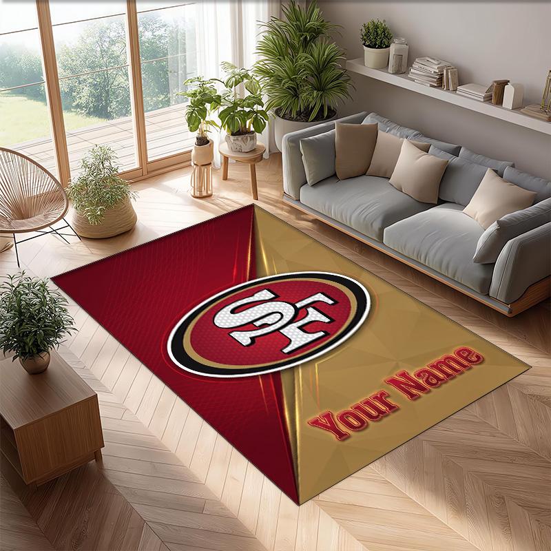 San Francisco 49ers Kristall-Samt-Teppich, Personalisierte rutschfeste Fußmatte mit individuellem Namenstext für Heimdekoration Geschenk