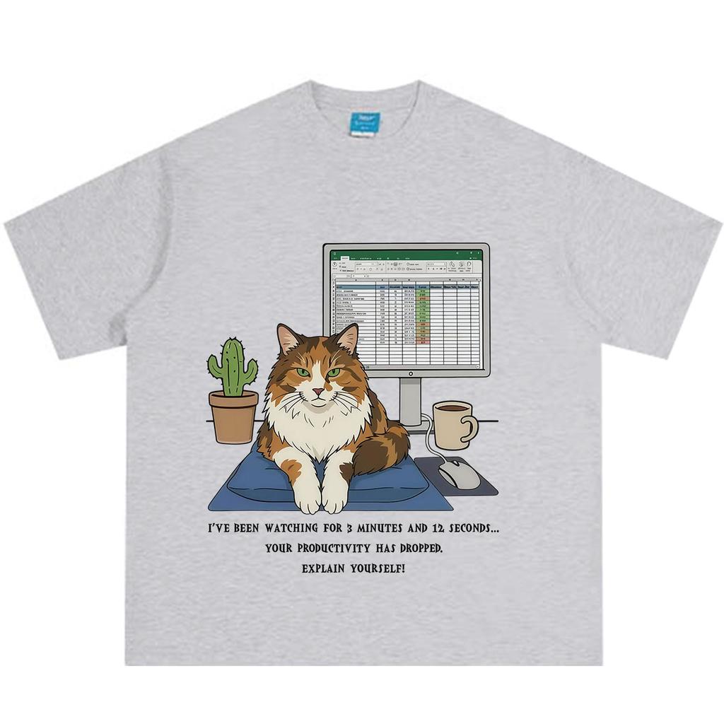 Cat Working Overtime Funny Meme Tshirt Unisex Unisex Fashion Tshirt Summer Shortsleeved Loose Casual Cotton Tshirts Streetwear