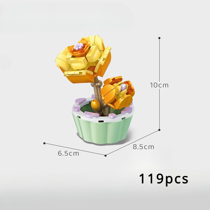Block Flower Valentine's Day Multi -meat Potted Plastic Plasma Decoration Puzzle Assembly Building Block Toys