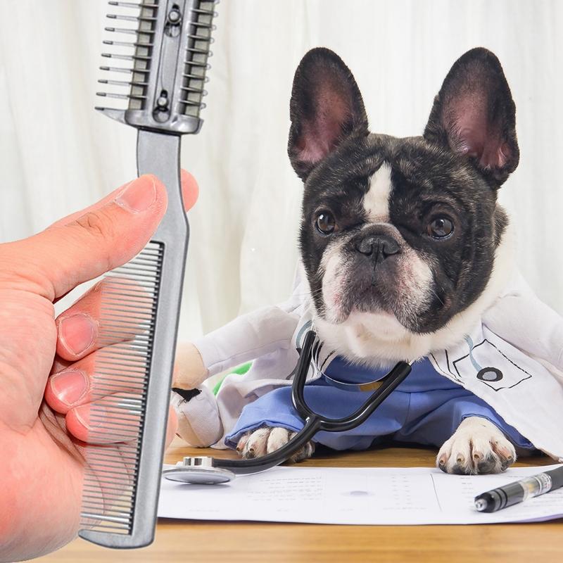 Haustier-Kunststoffkamm mit 2 Metallklingen Hundefelltrimmer für Rasiermesserkämme für die Heimpflege Entfernt Knoten und Verfilzungen