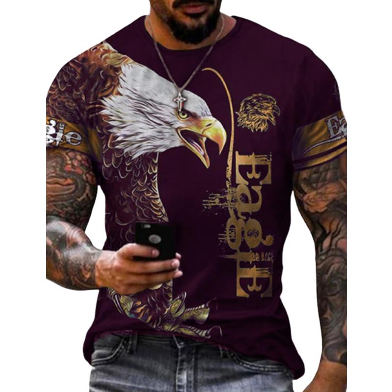 New Summer Men's Fashion T-shirt Personality Eagle Letters Printed Men's T-shirt Top