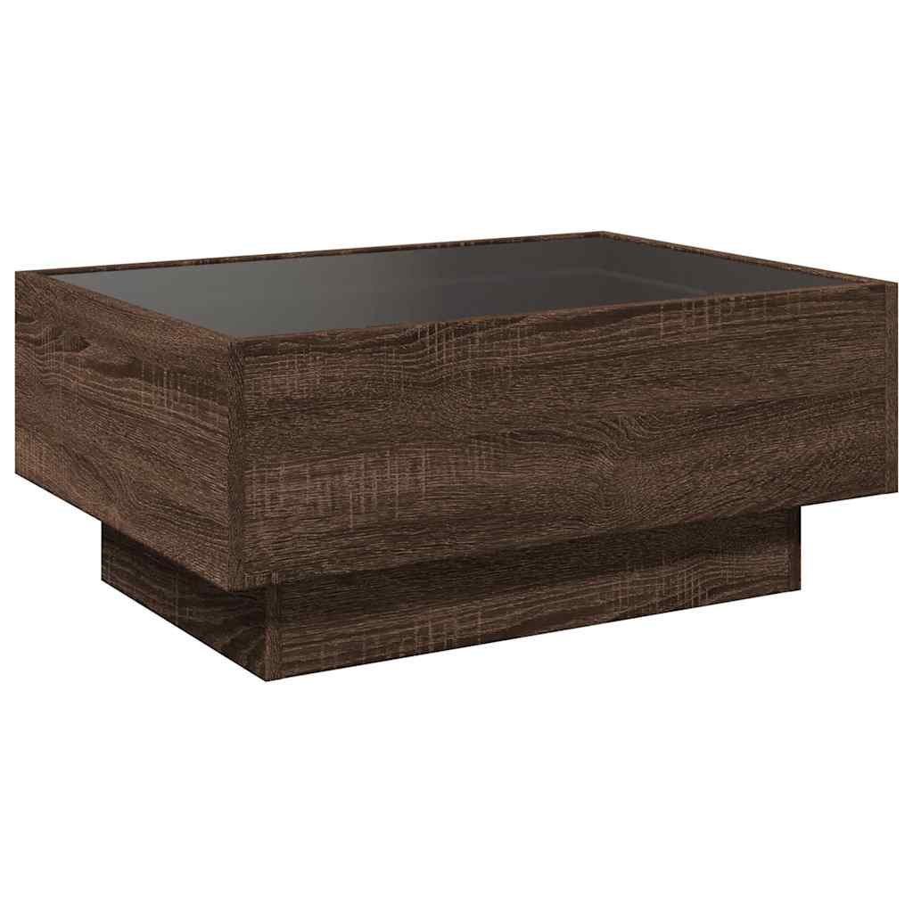 LED Coffee Table Brown Oak Effect 70 x 50 x 30 cm Wood Based Material