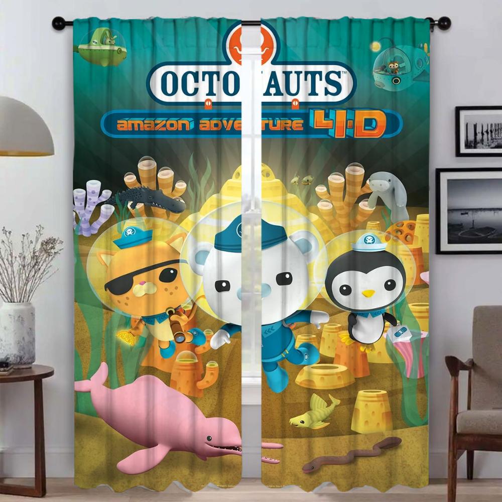 Kitchen Curtains 2 Pieces The Octonauts Shades Window Curtain for Room 2 Panel Home Interior Curtains Halloween Decoration Child