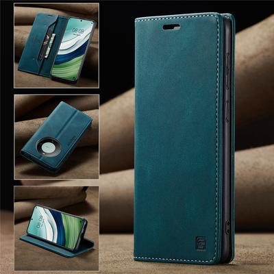 Luxury Genuine Leather Magnetic Wallet Flip Case for Huawei Mate 60 50 Pro Card Slot Stand Shockproof Foldable Holder Full Protection Cover