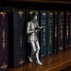 Miniature Warrior Sculpture for Study Medieval Knight Bookshelf Decor, Silver-Finished Armored Statue, Fantasy Home Dark Academic Decor Bookshelves