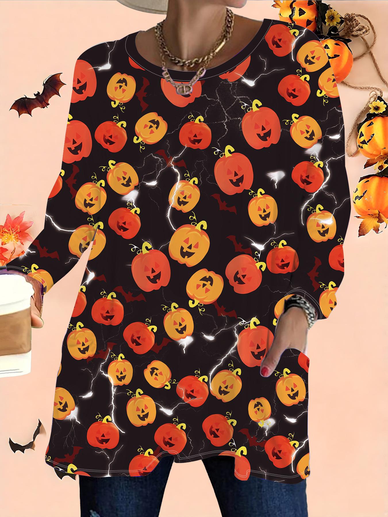 

2025 Осень Зима Новые Женские Топы Большого Размера, Модные Футболки с 3D-принтом на Хэллоуин с Круглым Вырезом и Длинным Рукавом 1XL чёрный