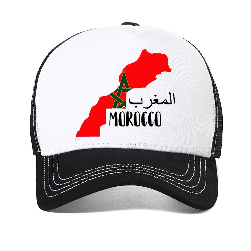 Marocko Karta Flagga Grafik Basebollkeps Herr Marockanska Herrkläder Tryckta Kepsar Mode Sommar Andningsbara Solhattar Nät Justerbar Hatt