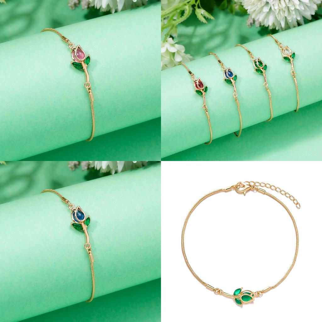 Fashionable Tulip Flower Copper Wrist Accessory With Rhinestones For Gift Giving