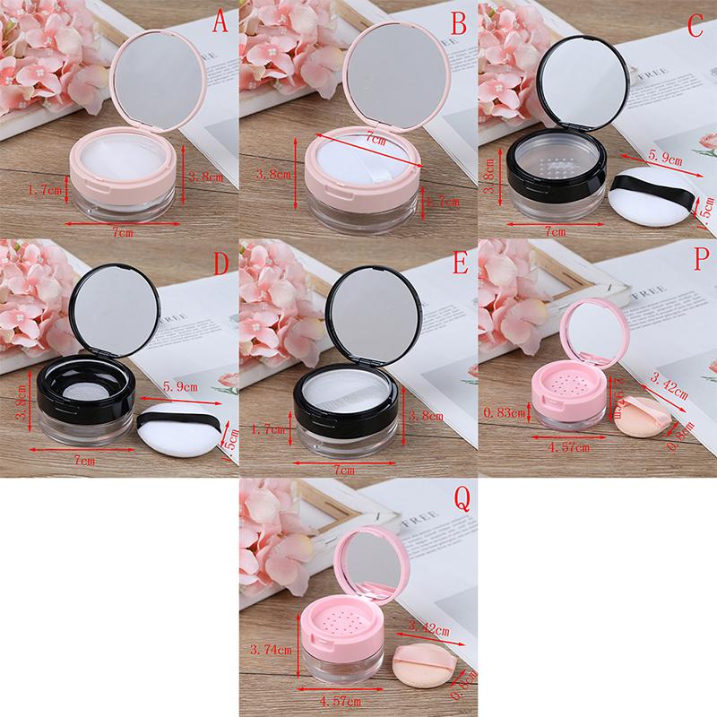 Portable Plastic Powder Box Empty Loose Powder Pot With Sieve Mirror Cosmetic Sifter Loose Jar Travel Makeup Container 7 Styles