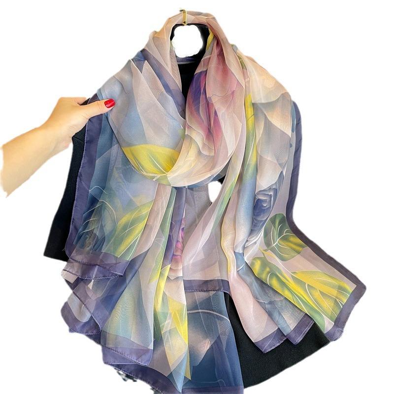 Rose silk scarf commuter sunscreen light luxury imitation silk large shawl soft yarn scarf women's large size pattern scarf