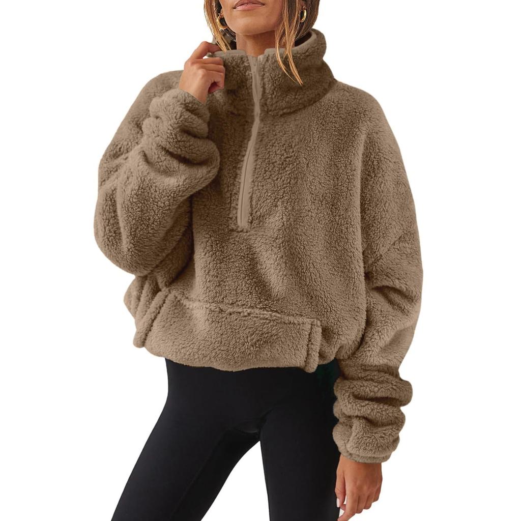 Gemütliches Damen-Sweatshirt mit Futter, halbem Reißverschluss und Stehkragen für Freizeitkleidung