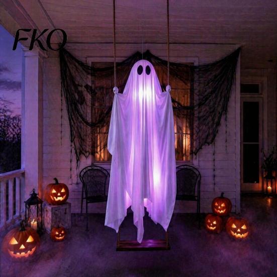 Scary Party Atmosphere Lighting Hanging Ghost Swing Halloween Decoration with Remote Control & LED String Lights, Waterproof Creepy Window Props Decor