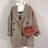 Damen Fischgräten-Wollmischung Mantel Winter Lockerer Oversized Blazer Jacke mit Revers