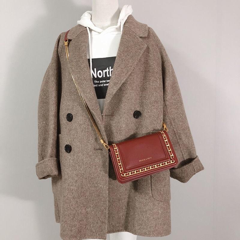 Damen Fischgräten-Wollmischung Mantel Winter Lockerer Oversized Blazer Jacke mit Revers
