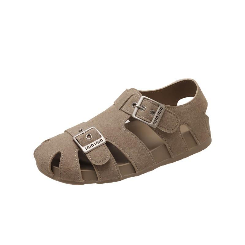 

Soft leather version woven pig cage shoes Baotou Boken sandals women s 2025 summer new thick-soled hollow hole shoes 40 абрикосовый