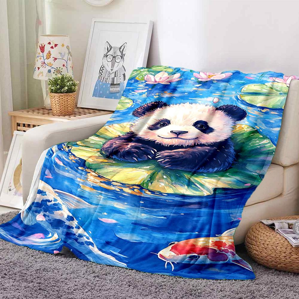 1pc Panda Lotus Lightweight Flannel Blanket, Comfortable and Warm Blanket, for Office and Camping Sofa Bed, Livingroom187