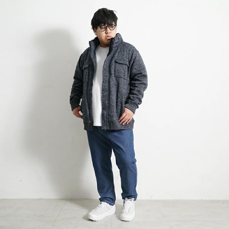 Knit Fleece Jacket Outer Jacket Knit Jacket Knit Fleece Military Jacket Blouson Light Outerwear 3L Navy [Samdif] [Large Size] Men's (71)