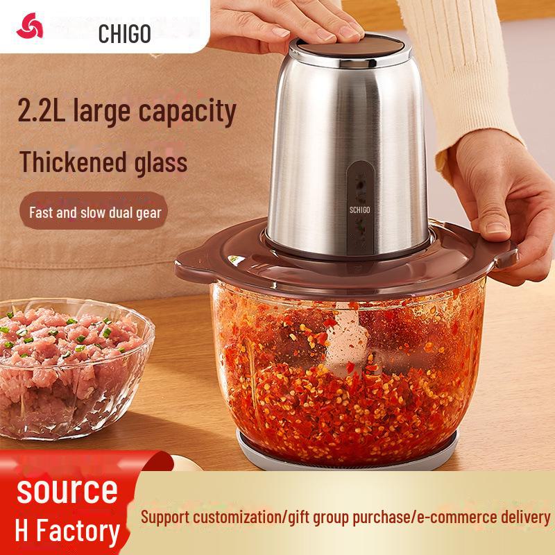 

Электрическая чесночница и ручная мясорубка Chigo 1.8L, standard glass bowl, set of knives
