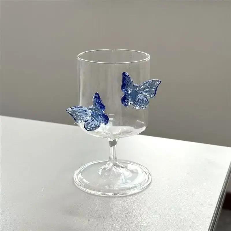 Tazza di vetro originale a gambo alto Instagram Farfalla Bicchieri da vino Bicchieri da champagne Bicchieri da cocktail estetici Regali di Natale