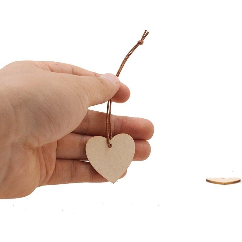 100pcs Christmas Wooden Heart Hanging Ornament Christmas Tree Hanging Pendant Decor DIY Craft