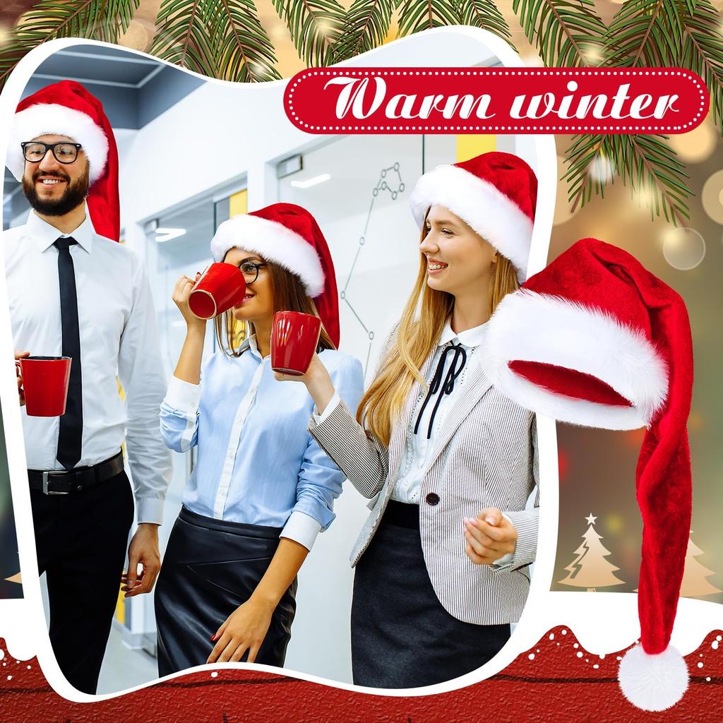 Long Christmas Hats Soft Comfy Santa Hat Durability Velvet Christmas Hat for Men's and Women's Holiday Party Decor Accessories