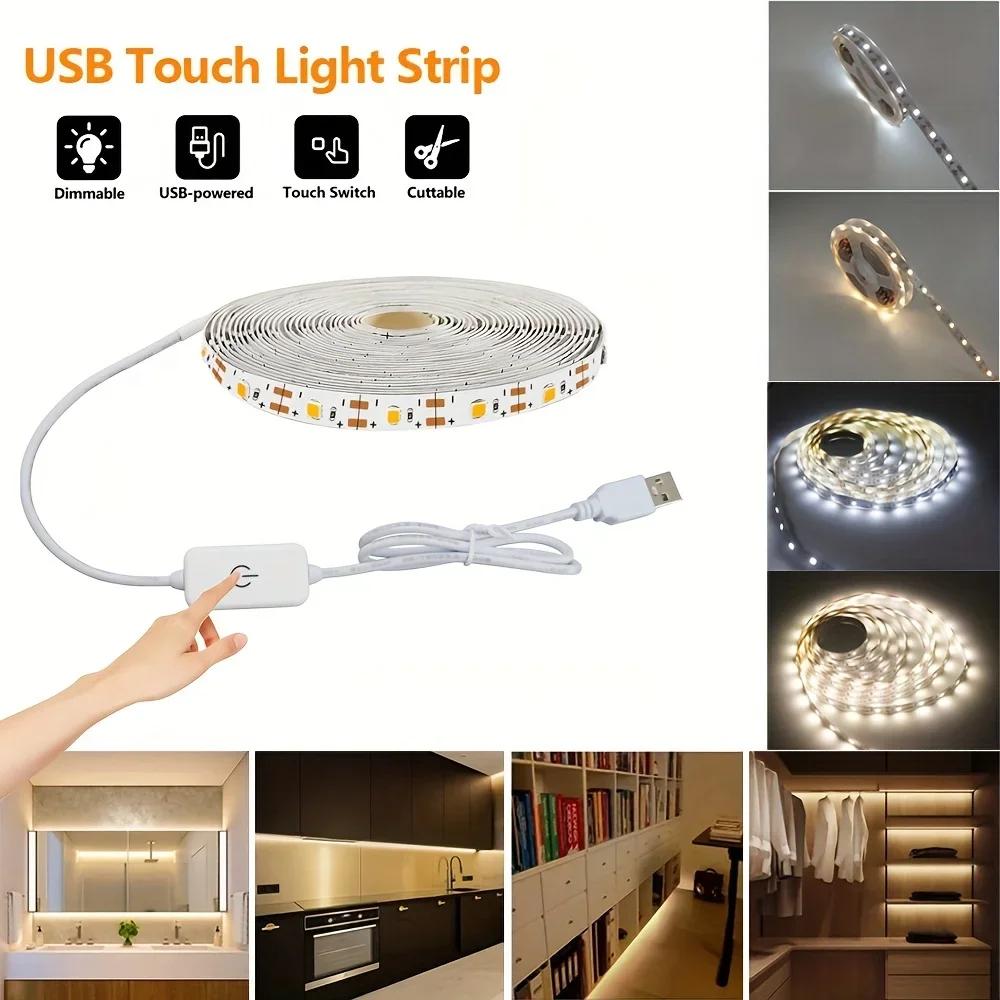 USB 5V LED Strip Light Smart Touch Switch Dimmable Strip Lamp SMD 2835 Flexible Lights Tape Ribbon 30LEDs/m For Home Room Decor