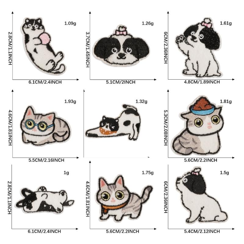 9 Pcs Cartoon Animal Embroidered Patches Cats Iron On Patches Repair Patches Dogs Sewing Patches for Clothes Bag