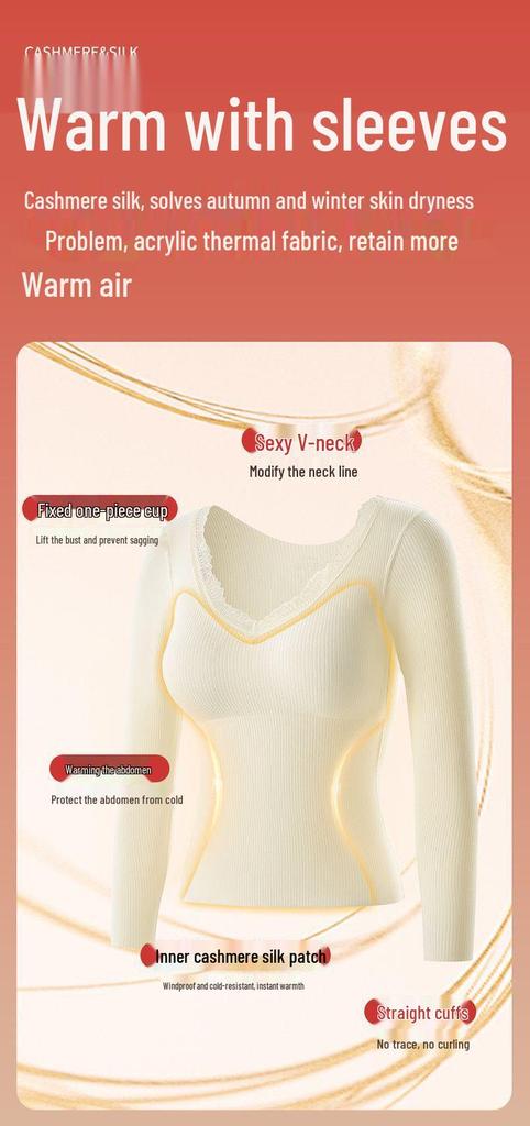 2025 Stylish Cashmere Wool & Silk Warm Base Layer with Built-in Bra Pads