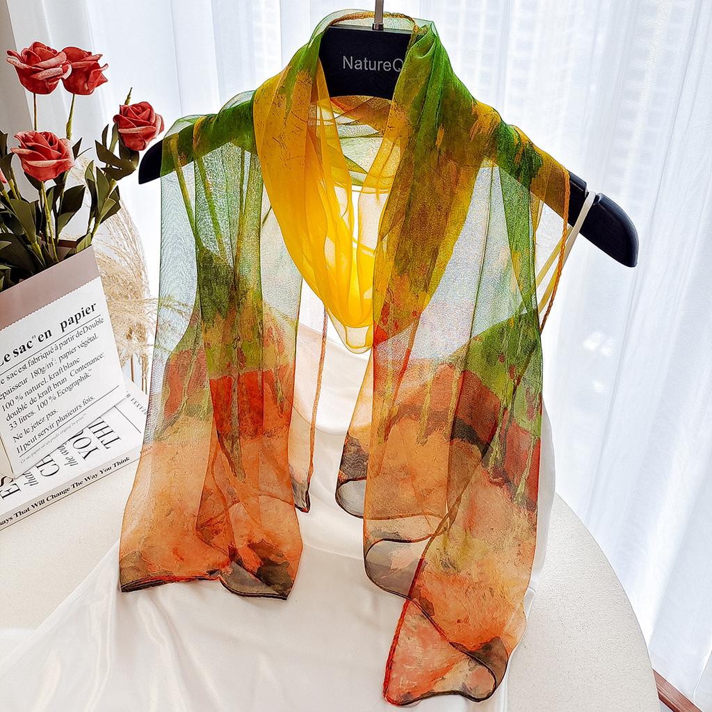 Sunscreen Long Silk Scarf Thin Simulated Silk Spring/Summer Decorative Women's Printed Scarf