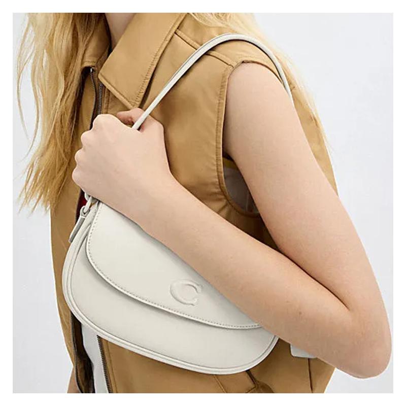 Coach EMMY 23 Brand Logo Logo Push Lock Closure Cow Leather Saddle Bag Hand Shoulder Bag Medium Size Women's White