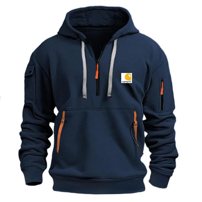 Herren-Kapuzenpullover mit mehreren Reißverschlusstaschen und samtigem Futter