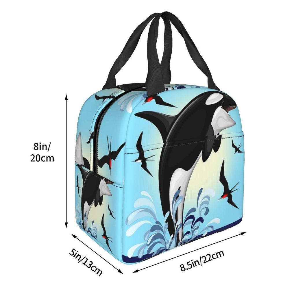 Orca Balena Assassina Che Salta Fuori Dall'Oceano Borsa Termica per Pranzo per Bambini Scuola Borsa Frigo Termica Scatola per Cibo Borsa Tote Portatile Scatole per Pranzo