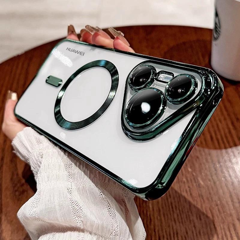 Applicable to Huawei P80pro electroplated magnetic mobile phone case Mate70 transparent mate60 all-inclusive protective case Pura70