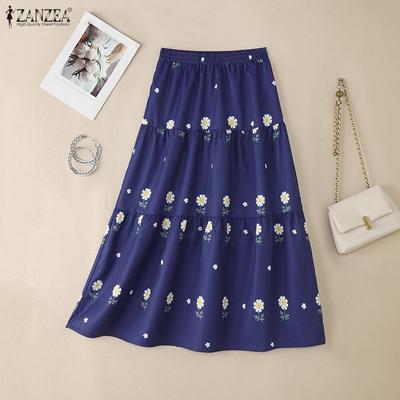 Women Casual Elastic Waist Loose Floral Print Skirts