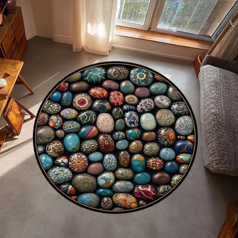 Abyss Waterfall Round Rug Stone Well Carpet, 3D Illusion Vortex Nature Home Decor Livingroom