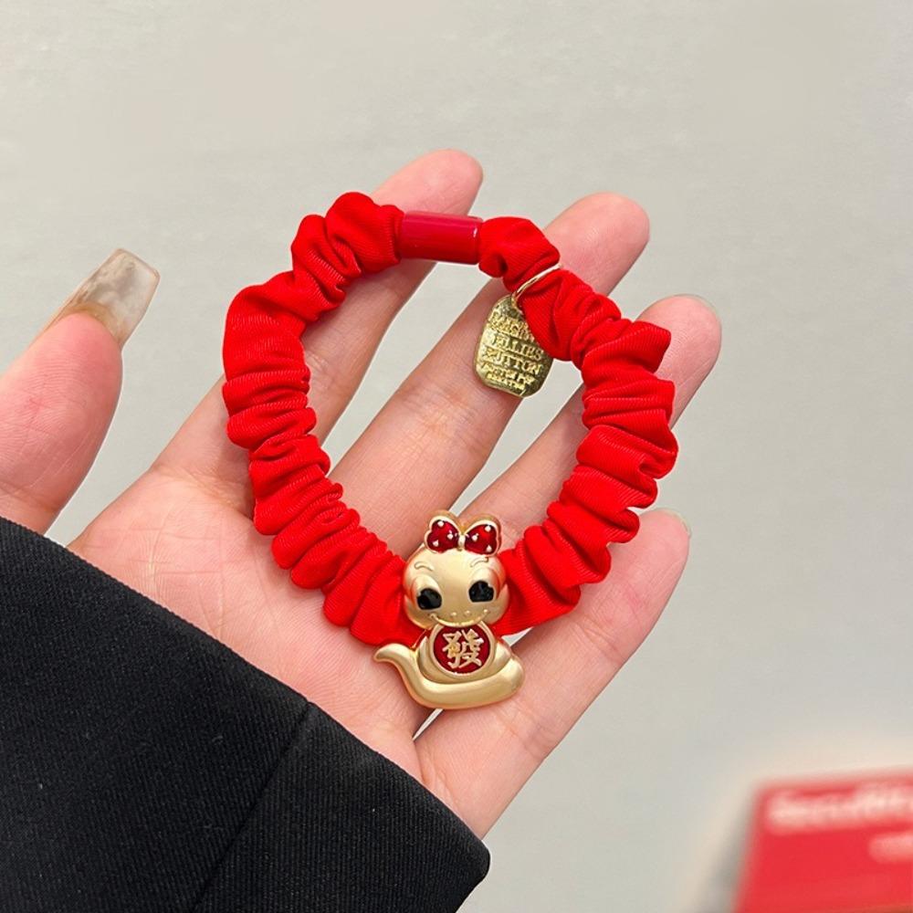 Zinc Zinc Alloy New Year Hair Rope Red Chinese Style Bracelet Cute Snake Year Hair Ring  Girls