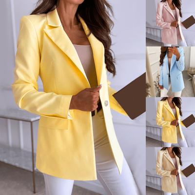 Office Lady Blazer Solid Color One Buttons Autumn Winter Turndown Collar Long Sleeve Suits Jacket Streetwear