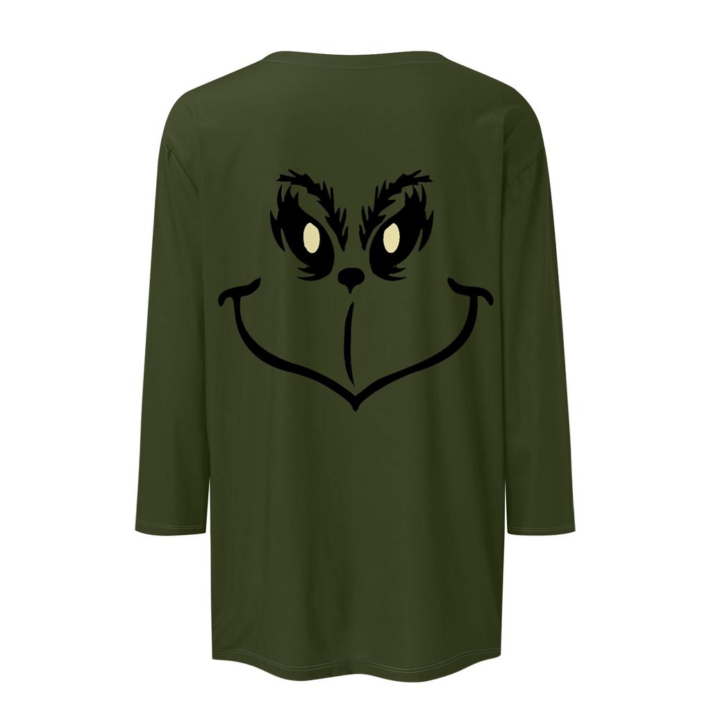 3/4 Sleeve Tops For Women T-Shirt Casual Christmas Print Tops T Shirt Round Neck Pullover Blouse