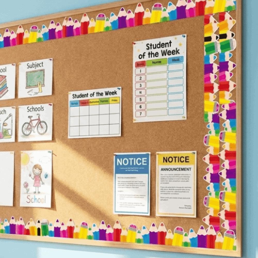 Copperplate Paper Pencil Shape Blackboard Stickers Colorful Classroom Decorations Display Boards