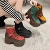 Retro Chunky Sneakers for Women's Fashion Lace Up Ankle Boots Platform Increase Height Casual Mixed Colors High-top Shoes