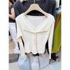 EGGKA Women's Autumn Lace Ruffle Collar Slim Knit Two-Piece Top