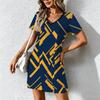 Summer Fashion Women's V Neck Short Sleeve Abstract Pattern  Printed  Dress Sex Short Skirt Dresses