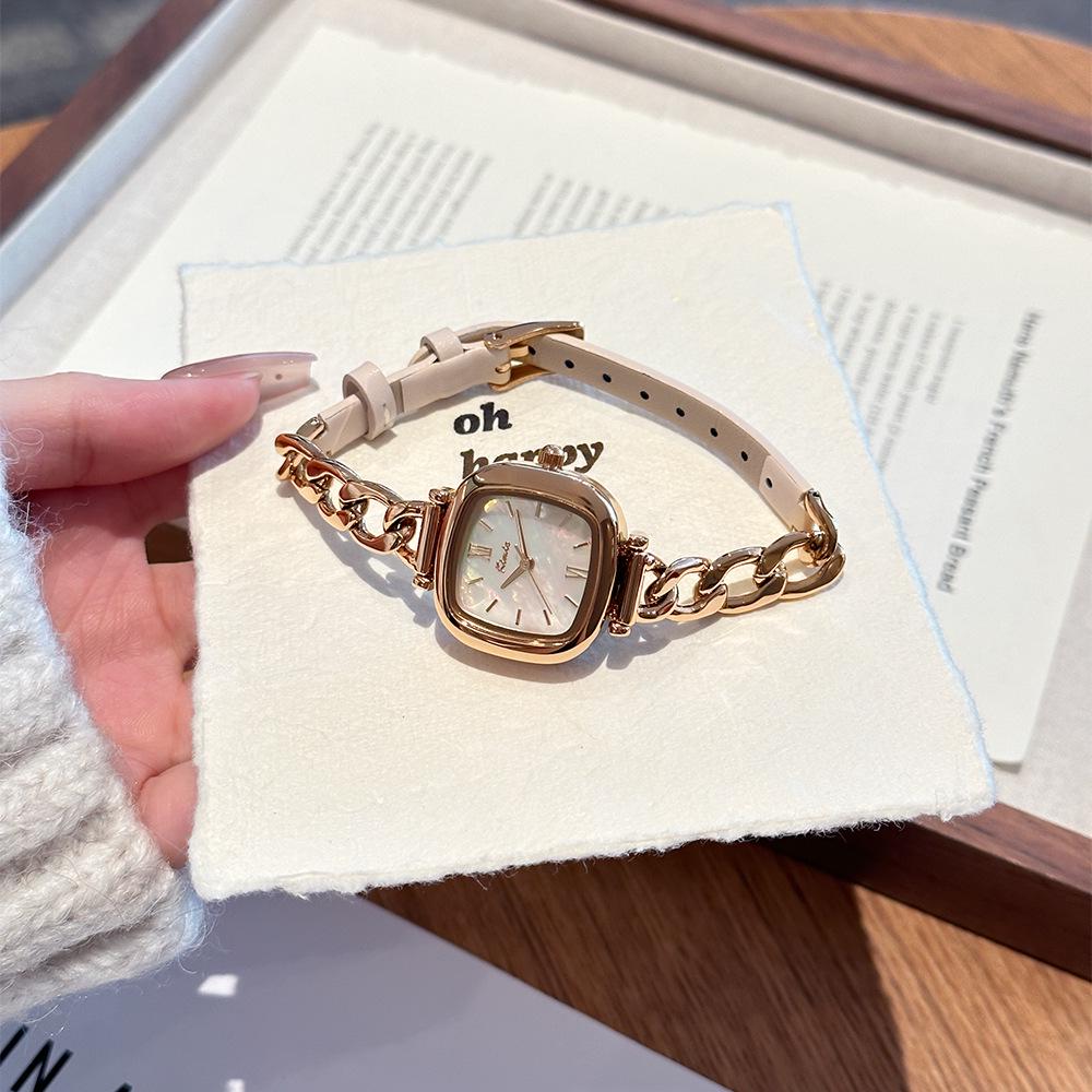 Jinmiou Women's Exquisite Mother-of-Pearl Square Leather Watch, Waterproof and Elegant for Daily Wear.