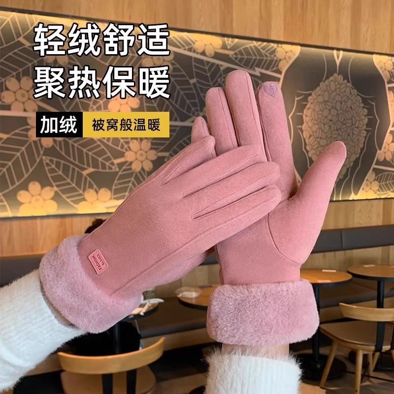 Plush gloves women's winter 2025 new versatile driving warm touch screen windproof cold finger riding gloves