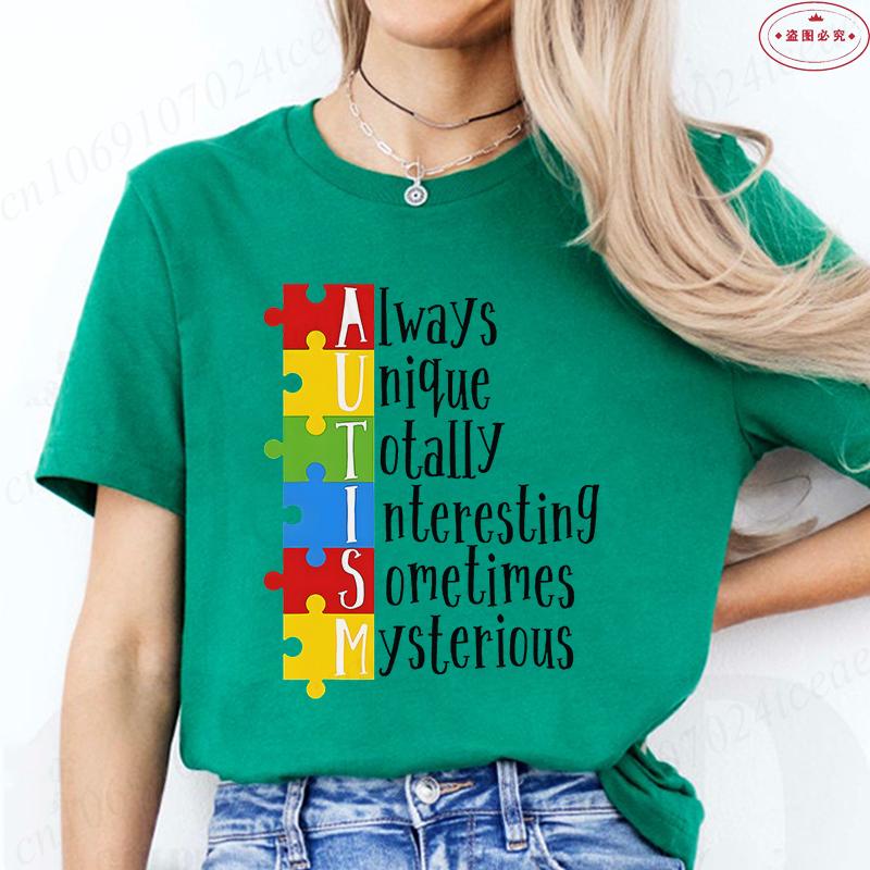 Autism Puzzle TShirt for Unisex Autism Awareness Month Summer Short Sleeve Tees Harajuku Streetwear Female Aesthetic Clothing