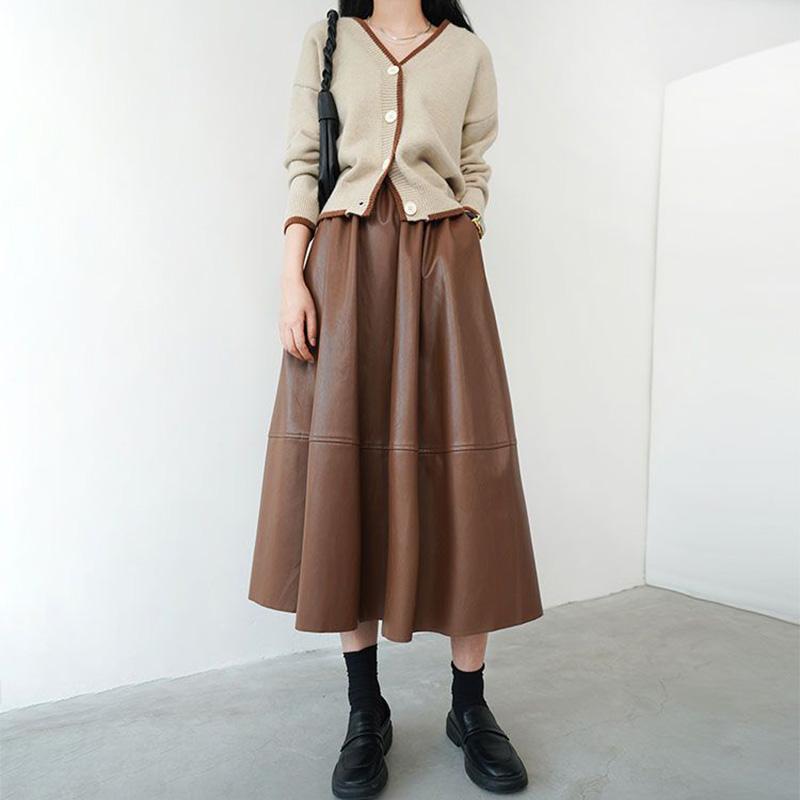 Женская матовая юбка из искусственной кожи в стиле ретро — фото 13