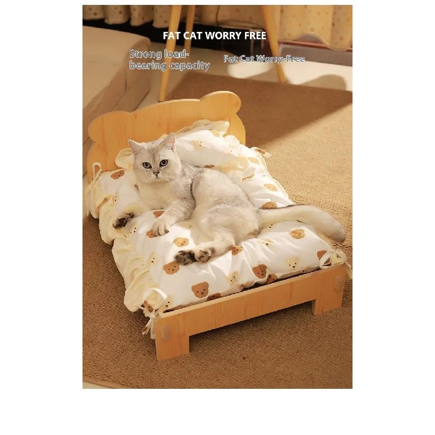 Solid Wood Cat Bed Dog Bed Removable Mat Washable All Season Universal Cat Nest Dog House Pet Supplies Pet Bed Within 7kg