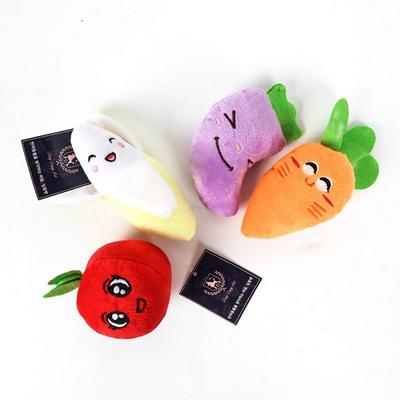 Ding Dong Hračka pro psa Plyšová mrkev 8 x 16 cm + Banán 7 x 15 cm + Lilek 6 x 15 cm + Rajče 7 x 10 cm, smíšené barvy, 1 sada