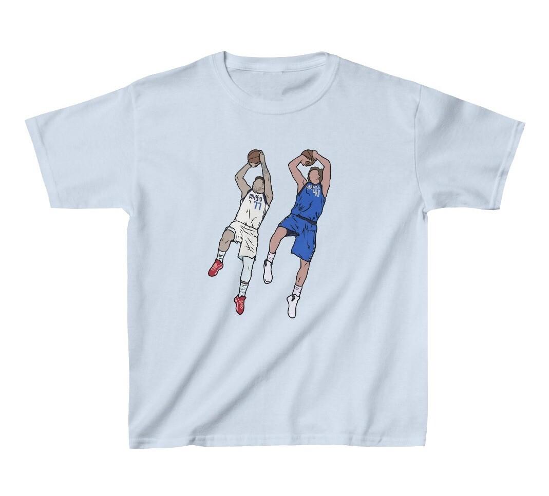 Youth T-shirt Luka Doncic And Dirk Nowitzki Fadeaway Tee Kids Sizes XXXL