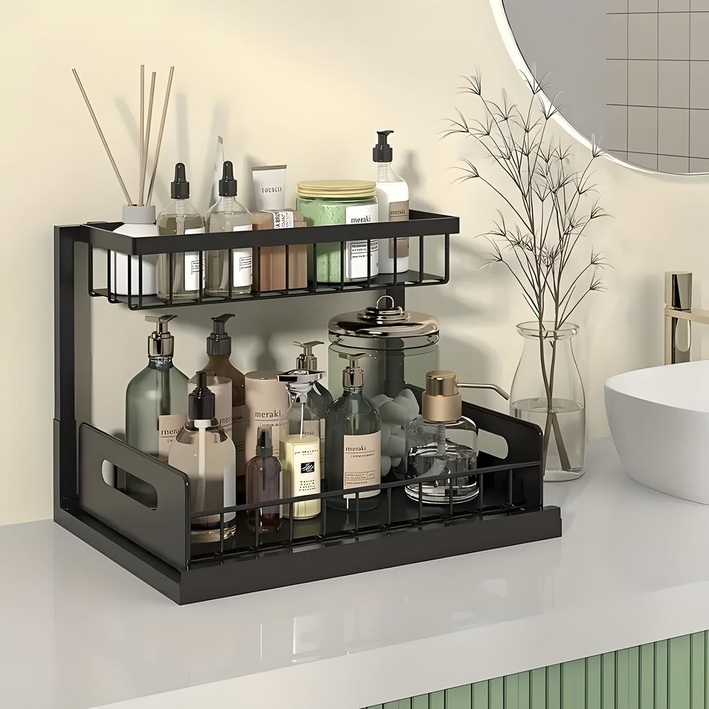 1/2 pieces double-layer kitchen sink storage rack, sliding pull-out cabinet finishing rack, metal drawer